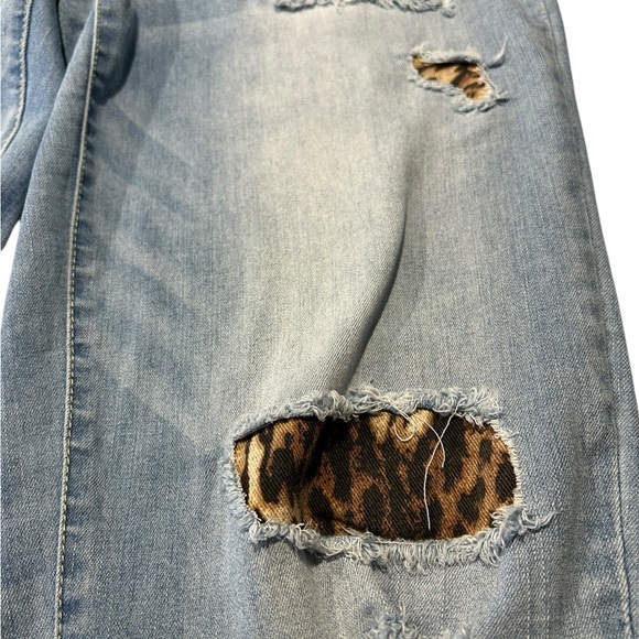 INCDenim boyfriend distressed jeans with animal hide design patches - Picture 2 of 12